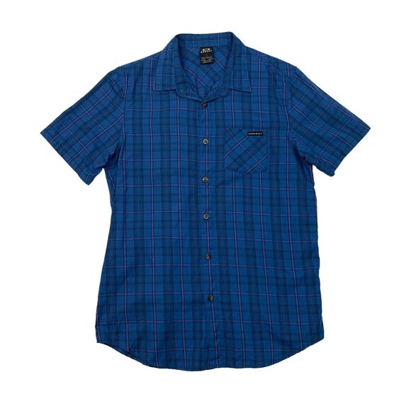 Oakley Shirt Mens S Small Blue Standard Regular Fit Plaid Button Up Cotton Blend - Picture 1 of 11